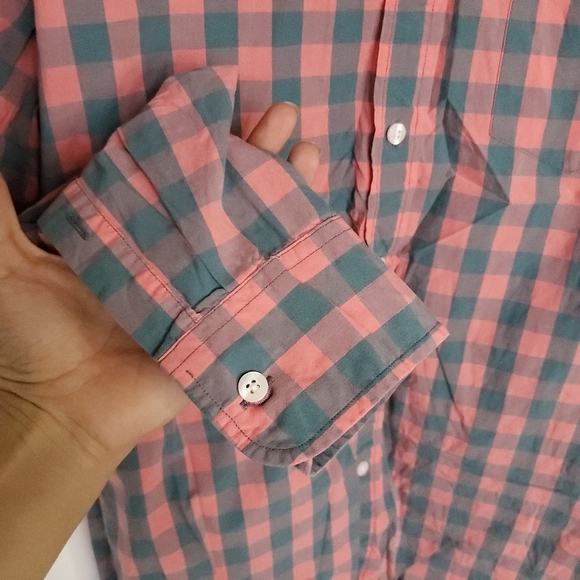 J. Crew Plaid Button-Down Shirt Men's Medium Coral Blue/Green Slim Long Sleeve - Picture 6 of 9